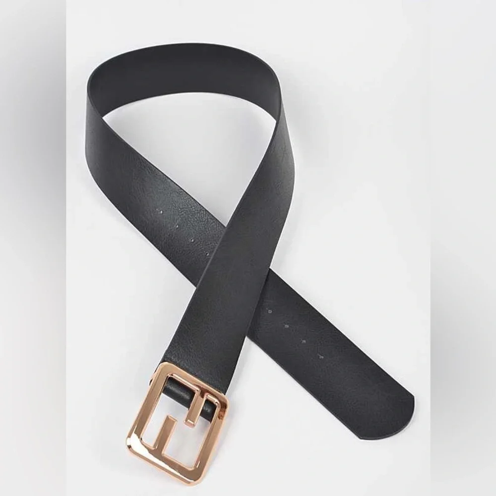 Plus Size Nude Leather Gold Buckle Waist Statement Belt